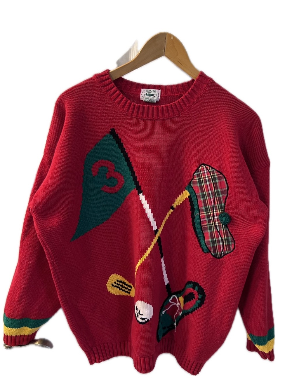 Izod Red Crewneck Sweater with Golf Motif